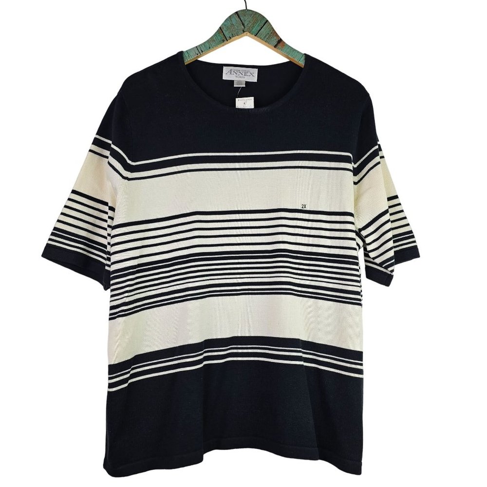 Casual Corner Annex Woman Short Sleeve Stripe Lightweight Knit Top, Sz 2X, NWT